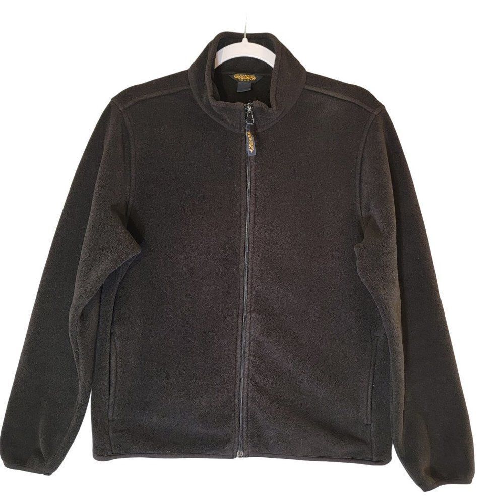 Vintage Woolrich Jacket Womens M Black Fleece Full Zip Mock Neck Long Sleeve